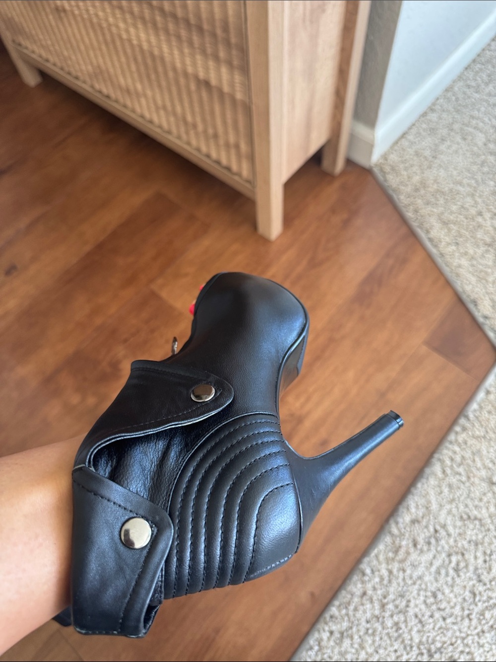 Alexander McQueen Black Leather Peep-Toe Stiletto Ankle Booties - Picture 15 of 17